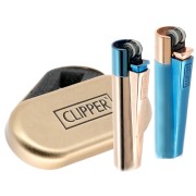 зажигалка Clipper кремниевая, Голубой металлик & Золото арт.CM0S111
